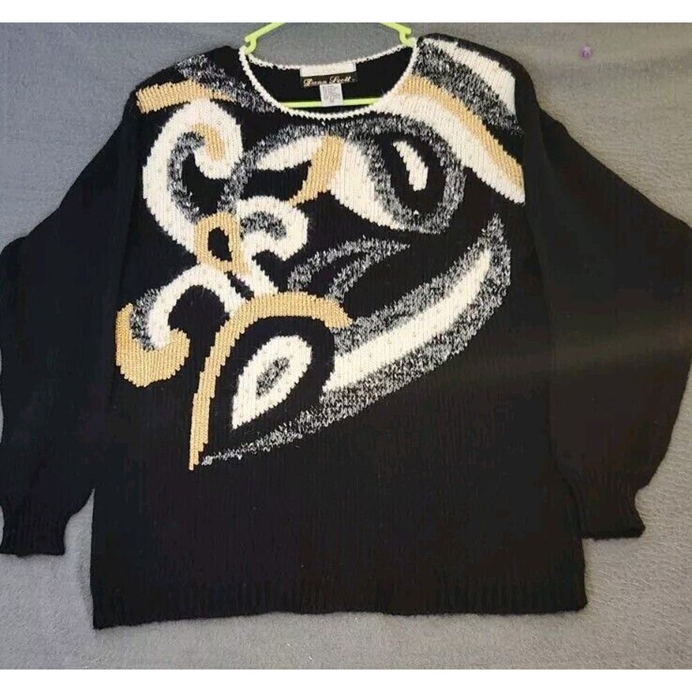 VTG Dana Scott Sweater‎ Black Paisley Sequin Beads Embellished 80s M Angora